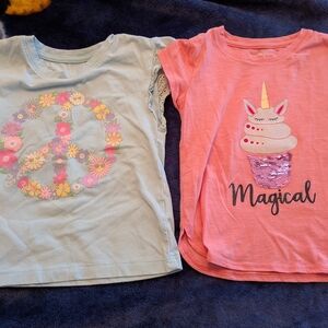 Girls' Short Sleeve Tees - Pink Unicorn 'Magical' & Light Blue Floral Peace